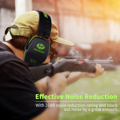 Hocazor Shooting Ear Protection Earmuffs with NRR 26dB, Safety Glasses for Men, Eyes and Ears Belt Clip Holder, HZ03 Perfect for Gun range, Hunting, Mowing-Green