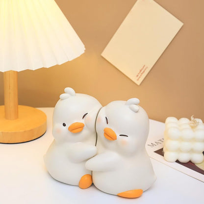 LADDERU Hug Duck Bookends, Cute Book Ends Decorative Bookends for Shelves, Creative Resin Boo1k Holders for Shelf Desk Home Office Decoration (Duck)