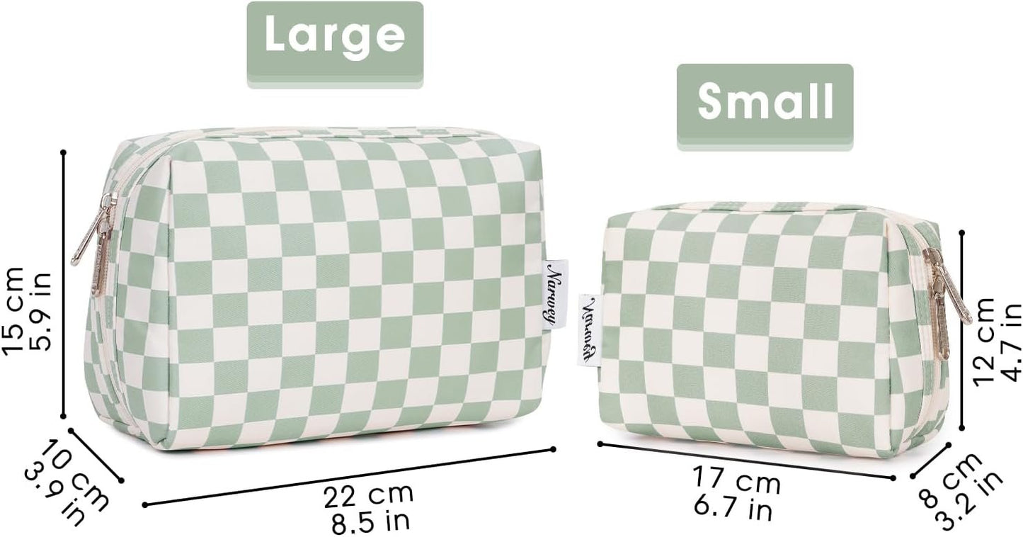 Narwey Checkered Makeup Bag Travel Cosmetic Bag Organizer Toiletry Bag Make Up Bags with Compartments for Women Girls (Large, Mint Green Checkerboard)