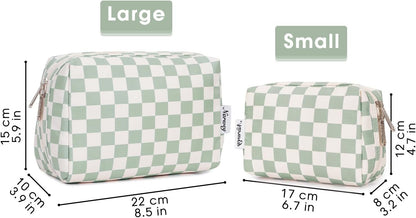 Narwey Checkered Makeup Bag Travel Cosmetic Bag Organizer Toiletry Bag Make Up Bags with Compartments for Women Girls (Large, Mint Green Checkerboard)