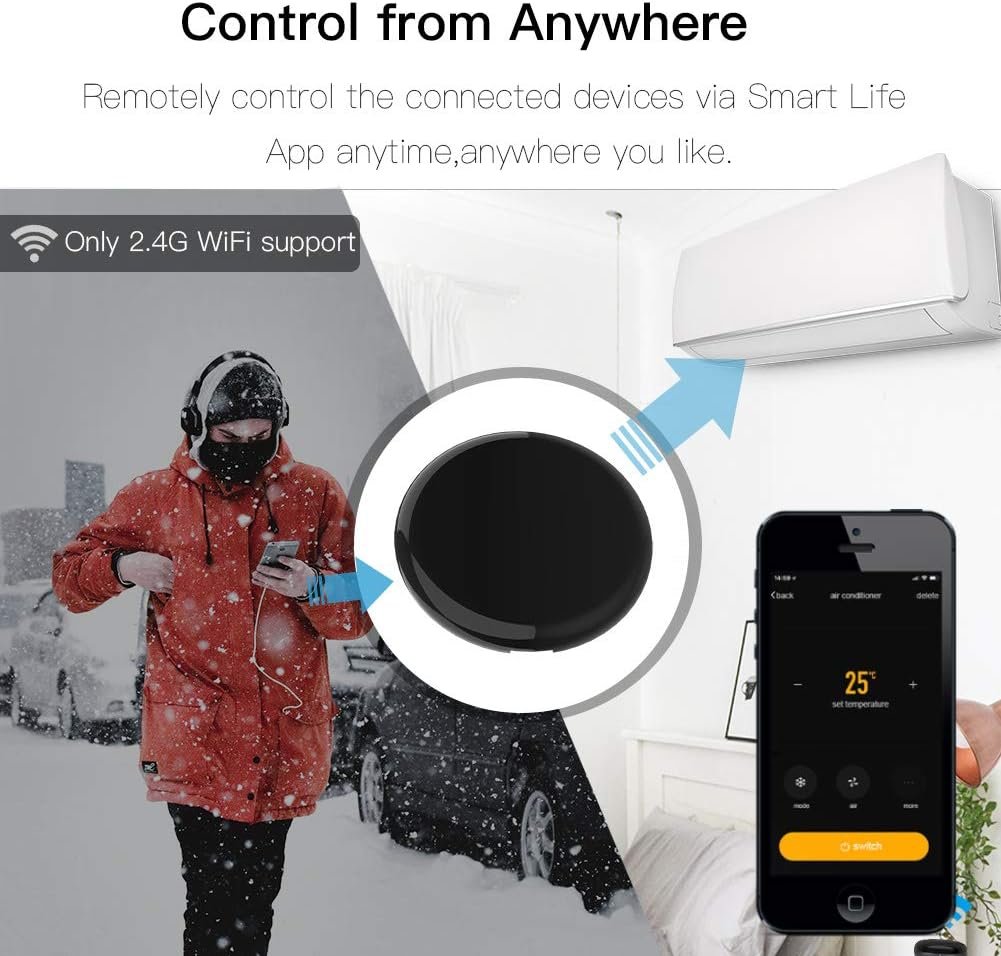 MoesGo WiFi IR Control Hub for Smart Appliances via Voice and Smart Life/Tuya App, Compatible with Amazon Echo and Google Home