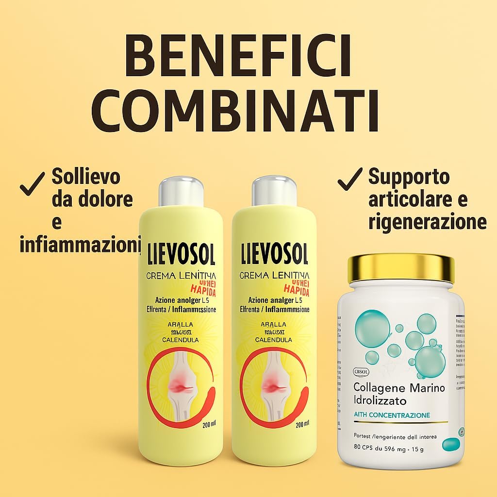 Marine Collagen with Hyaluronic Acid and Arnica Cream - Anti-Aging and Soothing Treatment with Lievosol and CL-38 - Deep Hydration, Skin Elasticity, Muscle and Joint Relief - 200ml