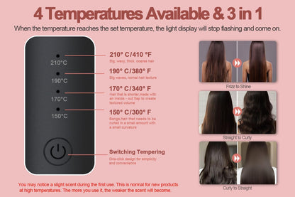 Cordless Hair Curling Iron Brush, Mini Travel Hot Straightener Comb, 3-in-1 Portable Wave Curling Wand, 1.5″ Ionic Heated Brush, USB Rechargeable Hair Curler, Black