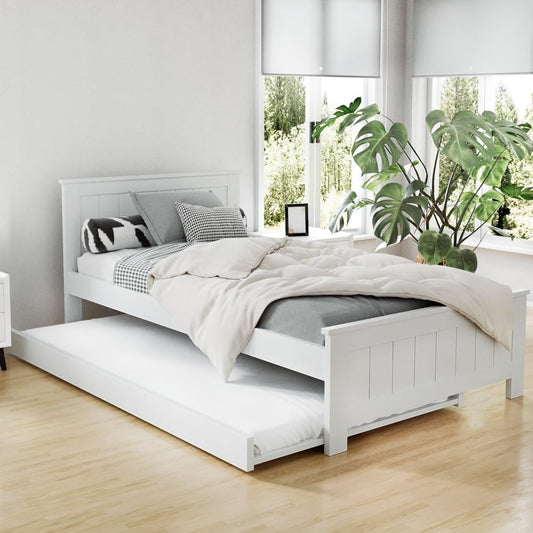 Bed Frame King Single Wooden Trundle Daybed White Furniture Bedroom Sleep