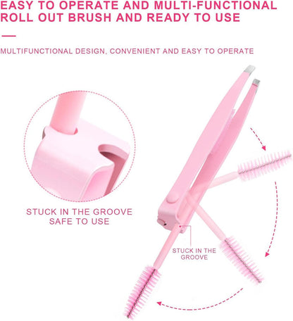 Eyebrow Plucker Tweezers, Hair Removal Tweezers, 2 in 1 Stainless Steel Eyebrow Trimming Tool with Brush, Reusable Hair Arrow Tool, False Eyelash Applicator, Care Tool for Men