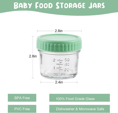 6 Pack Glass Baby Food Storage Containers - 4 Oz Glass Jars with Lids Microwave Dishwasher Freezer Safe 100% Leak Proof BPA Free Reusable Baby Snack Containers