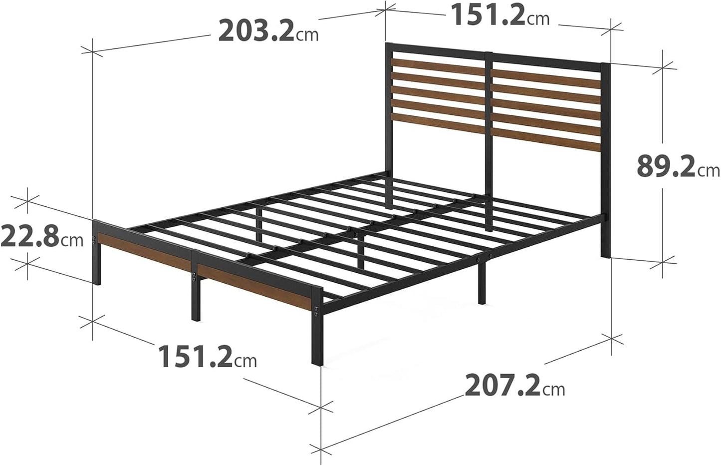 Zinus Kai Bamboo and Metal Bed Frame Hybrid Platform Base with Footboard - King