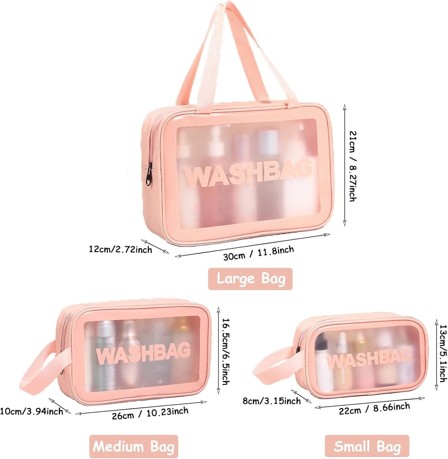 Travel Toiletry Bag for Women Men, Translucent Waterproof Travel Makeup Cosmetic Pouch Traveling Organizer for Toiletries, Cosmetic, Accessories, A-Pink, Fashion