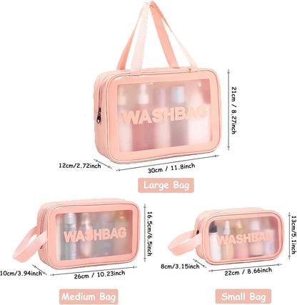 Travel Toiletry Bag for Women Men, Translucent Waterproof Travel Makeup Cosmetic Pouch Traveling Organizer for Toiletries, Cosmetic, Accessories, A-Pink, Fashion