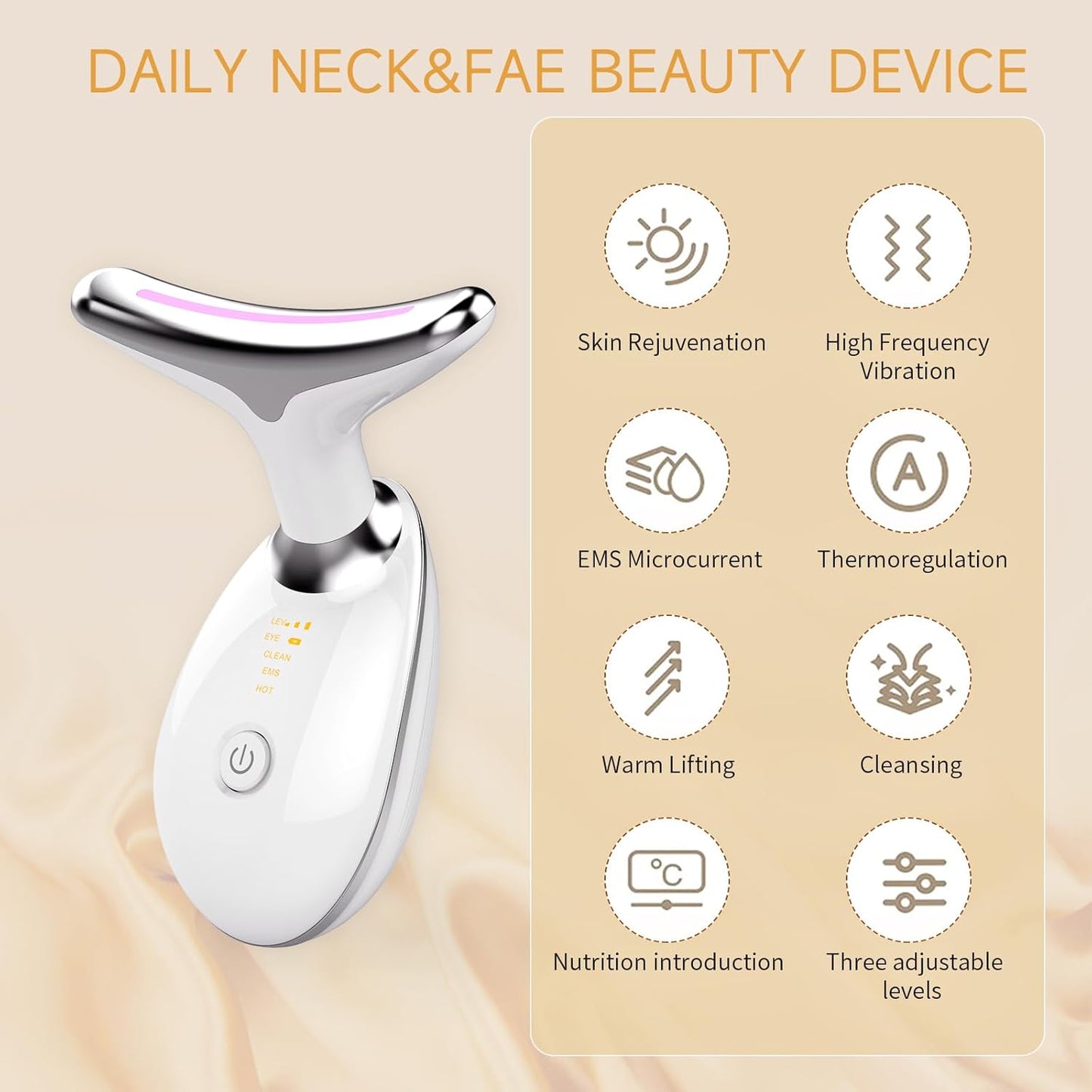 ASEXETIC Firming Wrinkle Removal Device for Neck Face, Double Chin Reducer, 3 in 1 Portable Face Massager for Skin Care, Face Sculpting Tool, Vibration, Thermal, Microcurrent