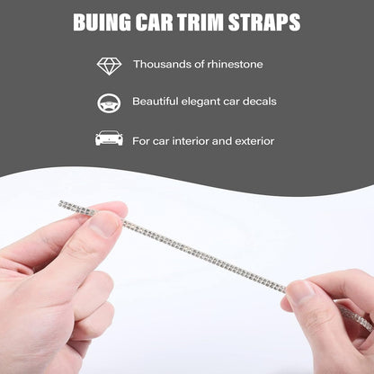SAHENITEANA 16.4Ft Bling Car Trim Self Adhesive, DIY Rhinestone Interior Accessories Set for Women, Dashboard Decoration Strips Line Molding (Silver)