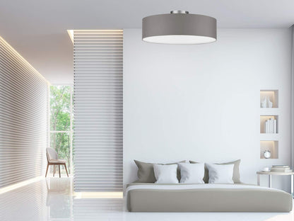 Round Timeless Ceiling Light with Fabric Shade in Brown/Grey Diameter 30 cm - Satin Cover for Glare-Free Light Ambience