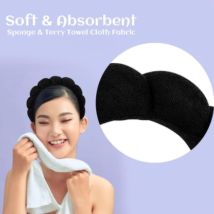 Wide Headbands, Spa Headband Skincare Headbands Made of Soft & Absorbent Material, Women Girls Hair Accessories Non Slip Head Band for Washing Face,Facial Mask, Makeup Removal, Shower (Black)