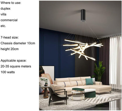 BAMDECOR Pendant Light, 9-Head and 7-Head, Adjustable Length 150-200cm, Black Aluminium