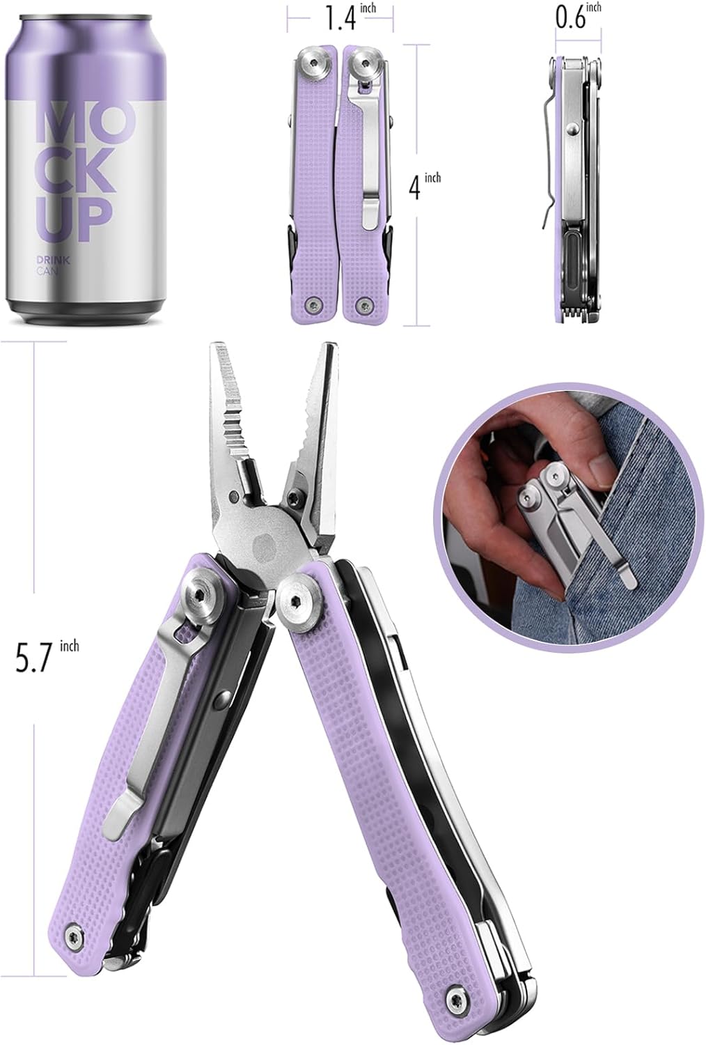 FantastiCAR 14 in 1 Multitool Pliers, Versatile Pocket Knife with Scissors, Knife Blade, Screwdriver, Bottle Opener, and Ideal for House or Camping Essentials, Holiday Gift Packaged (Purple)