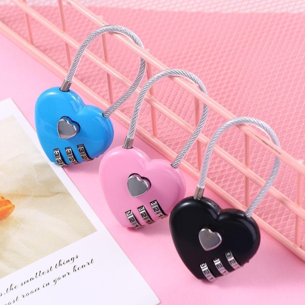 4 Pcs Mini Heart Code Lock,3 Digit Combination Padlock Mini Love Heart Lock for Luggage, Backpack, Jewelry Box, Hall Locker