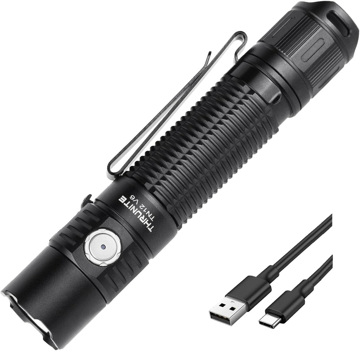 ThruNite TN12 V6 Tactical LED Flashlight, High 1950 Lumens Dual Switch, USB-C Rechargeable Flashlight Compact for EDC, Law Enforcement, and Outdoor Use (Cool White)