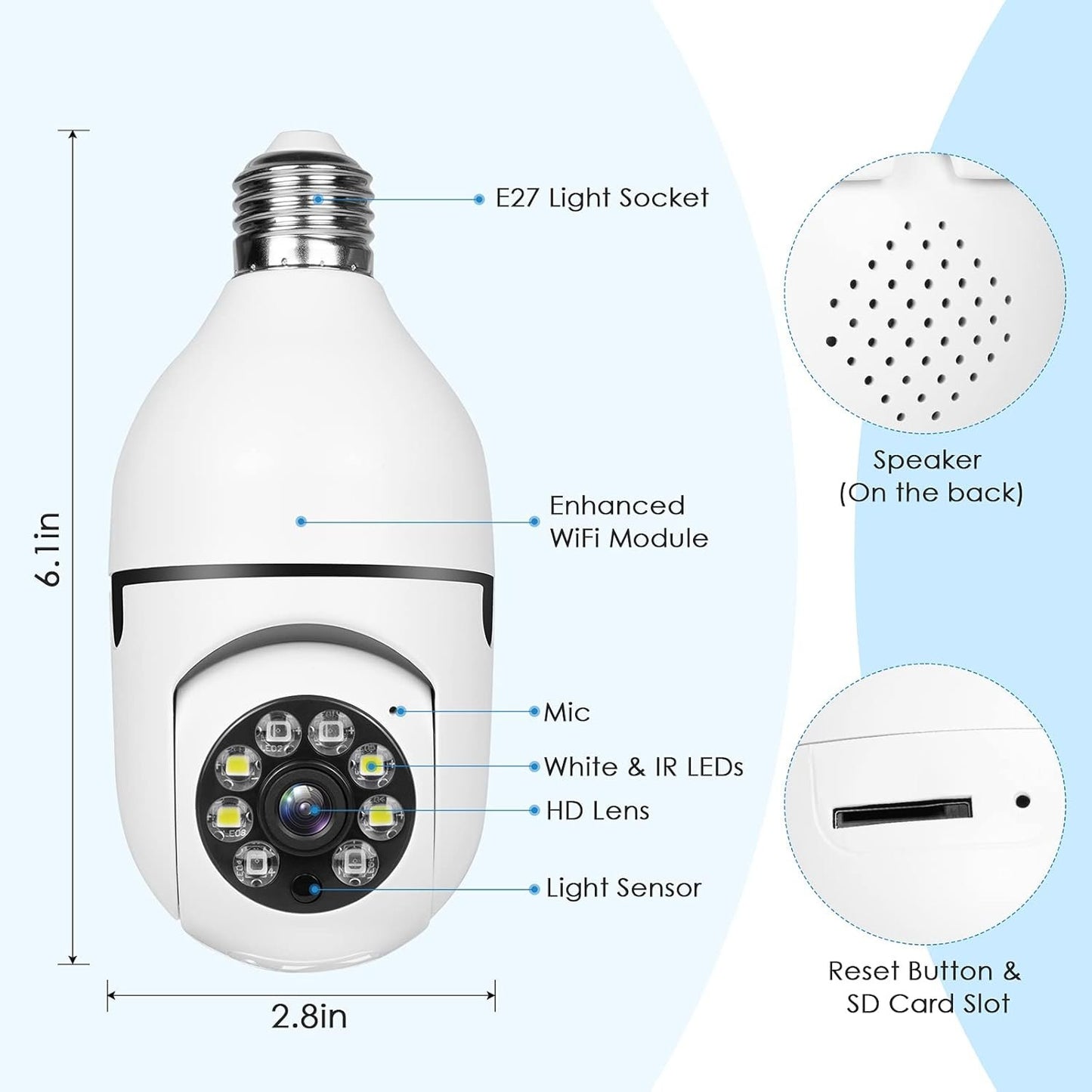 UPULTRA Light Bulb Security Camera Outdoor 2packs HD Wireless 5GHz/2.4GHz WiFi Home IP Cameras E27 360 Degree Panoramic,Motion Detection and Alarm,Two-Way Audio,Night Vision