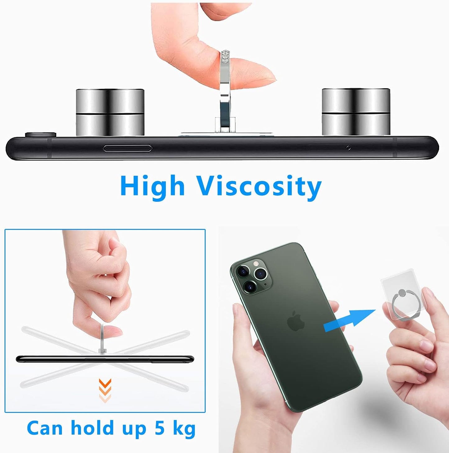 VOVIGGOL Transparent Phone Ring Holder Stand 2 Pcs, 360° Rotation Cell Phone Ring Holder Mobile Finger Kickstand Hand Phone Grip for iPhone, Clear Phone Ring for Phone Case (Round)