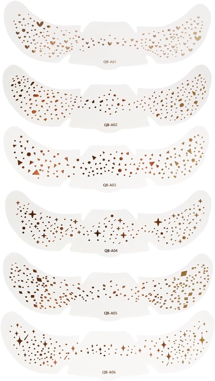6 Pcs Glittery Tattoos Freckles Gold Foil Glitter Freckles Makeup Speckles Temporary Waterproof Face Tattoos Accessories for Party and Special Occasions