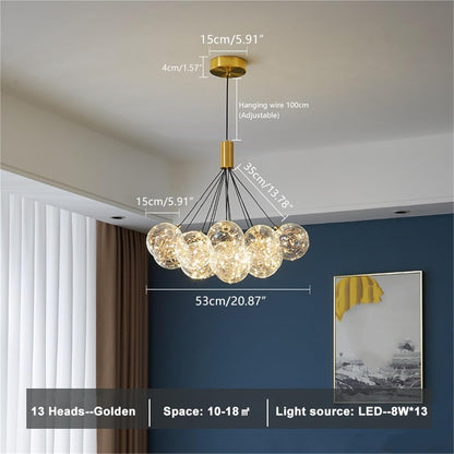 Clear Glass Bubble Ball Chandelier Modern Restaurant Indoor Starlight Kitchen Bedroom Foyer Hanglamp Romantic Star Lighting