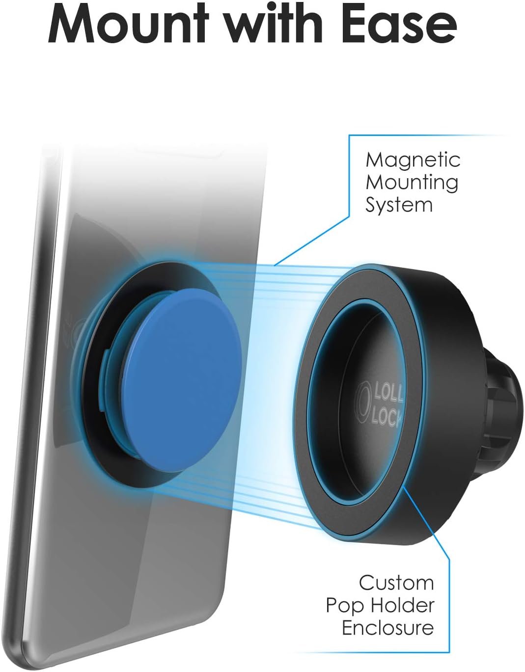 LolliLockit Magnetic Grip Car Mount for Pop Phone Holder, Dash/Window Socket Attachment by LolliLocket