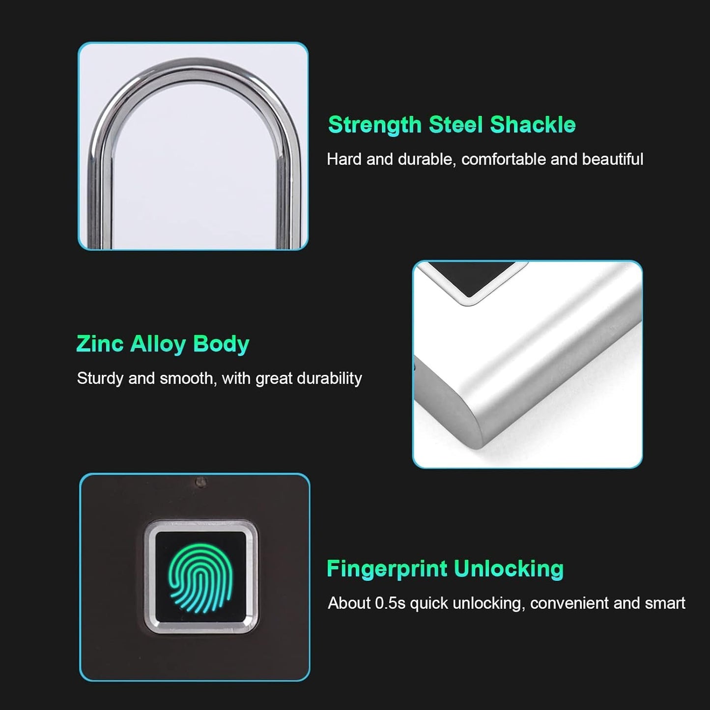 Domary Smart Fingerprint Padlock Rechargeable Keyless 10 Fingerprints Morse Code Emergency Unlocking Easy Operation IP56 Waterproof Anti-Theft Security Padlock Door Luggage Backpack Lock