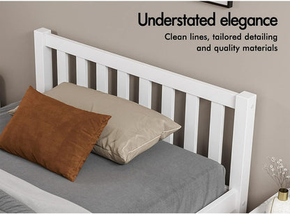 ALFORDSON Bed Frame Single Size Wooden Bed Base with Solid Wood Pine Timber Slats, Mattress Base Platform Support, White Bed Foundation with Storage Space, Fenella Series Home Bedroom Furniture