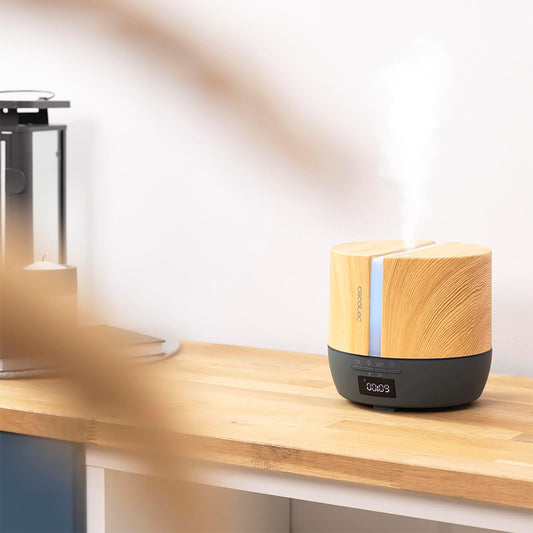 Cecotec PureAroma 550 Connected Grey Woody Aroma Diffuser, 500 ml Capacity, LED Display, Speaker, Bluetooth Control, App, 12-Hour Timer, 3 Operating Modes, 30 m2 Range, V1705252
