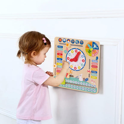 TOOKYLAND Montessori Educational Wooden Learning Toys Kids Daily Calendar My Calendar Clock Wooden Toys Gifts for Toddler Kids Age 3+