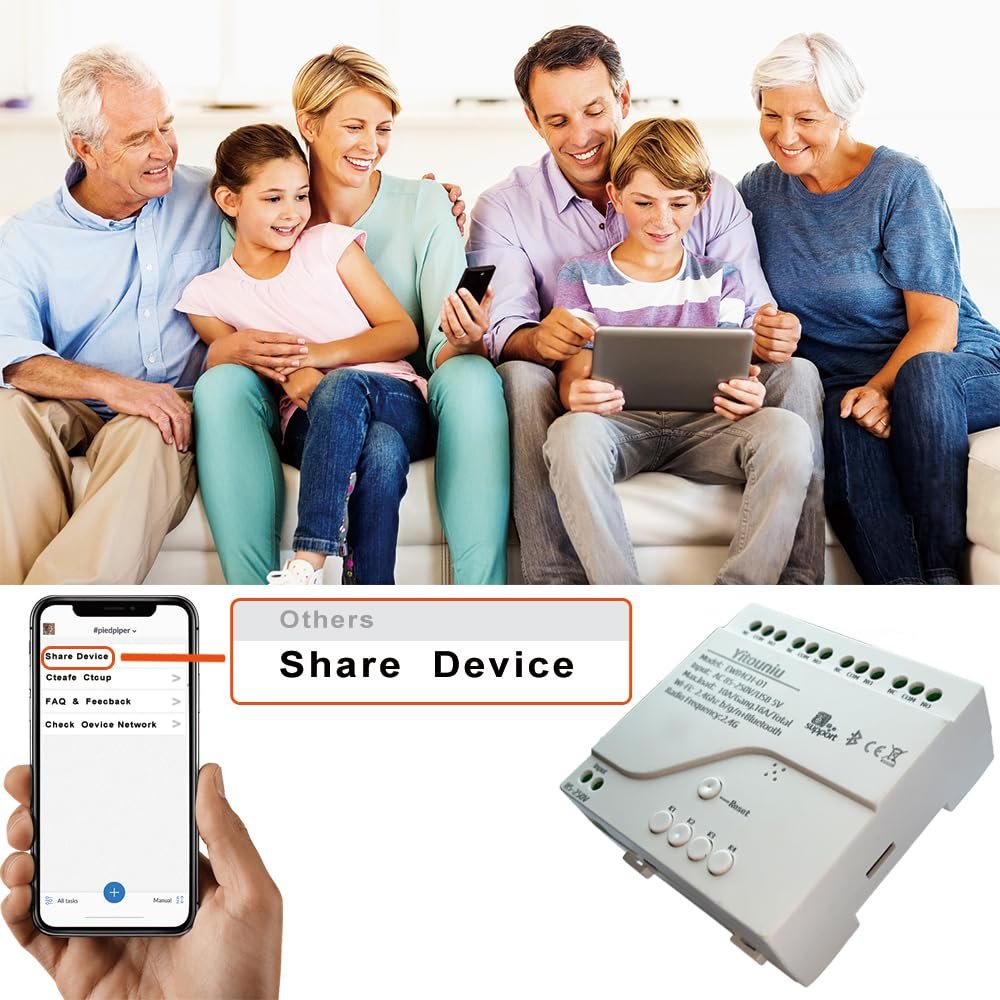 EWeLink 4CH Smart WiFi 85-250V Switch Controller, APP Remote Control, Bluetooth RF Remote Control, Point/Self-Locking/Interlocking, Works with Alexa