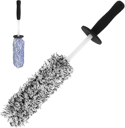 2Pcs Wheel Brush, Car Premium Wheel Brush, Soft Wheel Cleaning Brush, Non-Metallic Rim Cleaner Brush with Ergonomic Handle, Tire Brush, Rim Tire Detailing Brush for Cleaning Wheels (Blue+Grey)