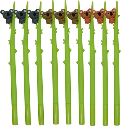 Maydahui 9PCS Tree Climbing Koala Rollerball Pen Cute Cartoon Animal Pens Soft Silicone Black Ink for Party Office School Stationery Supplies