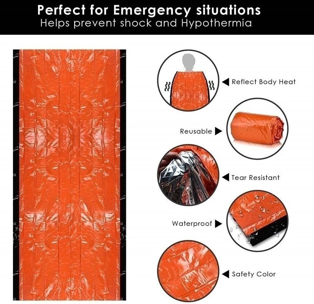 Emergency Sleeping Bag 2 Pack Lightweight Survival Sleeping Bags Thermal Bivy Sack Portable Emergency Blanket for Camping, Hiking, Outdoor, Activities Orange