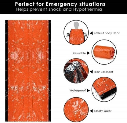 Emergency Sleeping Bag 2 Pack Lightweight Survival Sleeping Bags Thermal Bivy Sack Portable Emergency Blanket for Camping, Hiking, Outdoor, Activities Orange