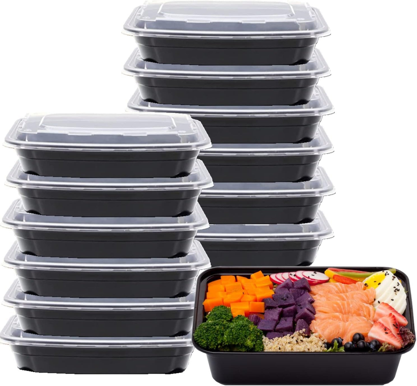 15 Pack 32 oz Plastic Meal Prep Containers with Lids, Leakproof Rectangular Food Storage Container Box for Restaurant, Kitchen, Takeout Food Service Disposables, Freezer/Microwave/Dishwasher Safe