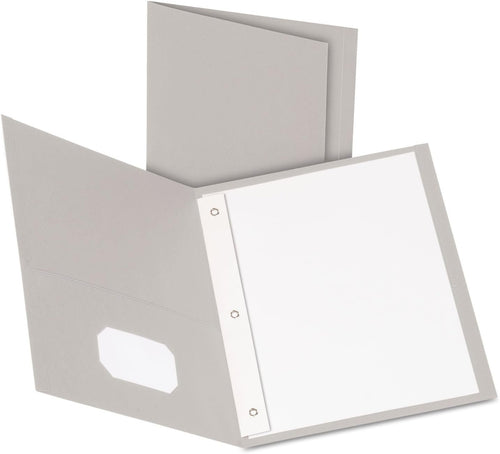 Oxford Duotangs with Two Pockets, Gray, Pocket Folders with Fasteners, Textured Paper, Letter Size, Box of 25, Ideal for Schools, Teachers, Home, and Office Organization