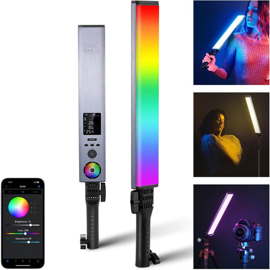 NEEWER RGB Light Wand with 2.4G/APP Control, Upgraded 360Â° Touchable RGBWW Hue Mixer Photography Handheld LED Video Lighting Stick with 2500K-10000K, CRI/TLCI97+, 18 Scenes, 7.4V/31Wh Battery, BH-30S