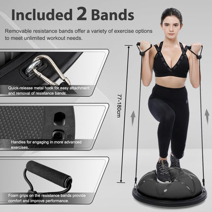 300KG Half Balance Ball Trainer,7pcs Half Exercise Balance Ball Trainer Set with 2 Resistance Bands,Yoga Ball&Foot Pump,58cm Stability Ball for Full Body Workout,Exercises,Home Gym,Physical Therapy