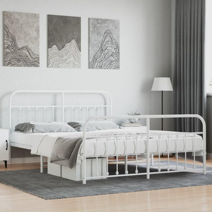 Lechnical Bed Frame with Headboard and Footboard Metal White 180 x 200 cm, Furniture, Beds and Accessories, Beds and Frames for Beds