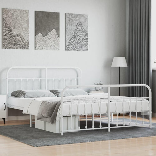 Lechnical Bed Frame with Headboard and Footboard Metal White 180 x 200 cm, Furniture, Beds and Accessories, Beds and Frames for Beds