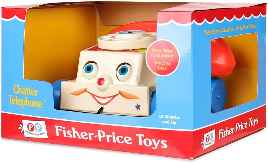 Fisher-Price Classics 1694 Chatter Telephone, Retro Baby Push Along Toy, Role Play for Kids, Toddler Phone, Classic Toy with Retro Style Packaging, Pretend Play Toys for Boys and Girls Aged 12 Months