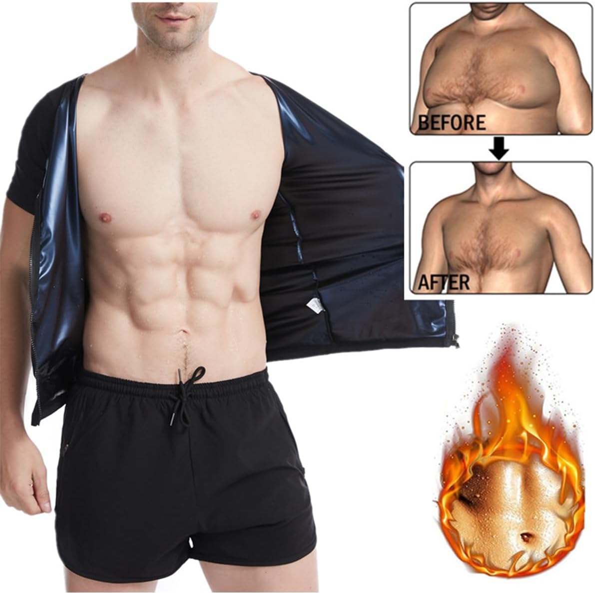 Infernowear Sauna Tech Vest Sauna Tech Vest Mens Sauna Shirt Fitness Sportswear Short Sleeve Zipper Mens