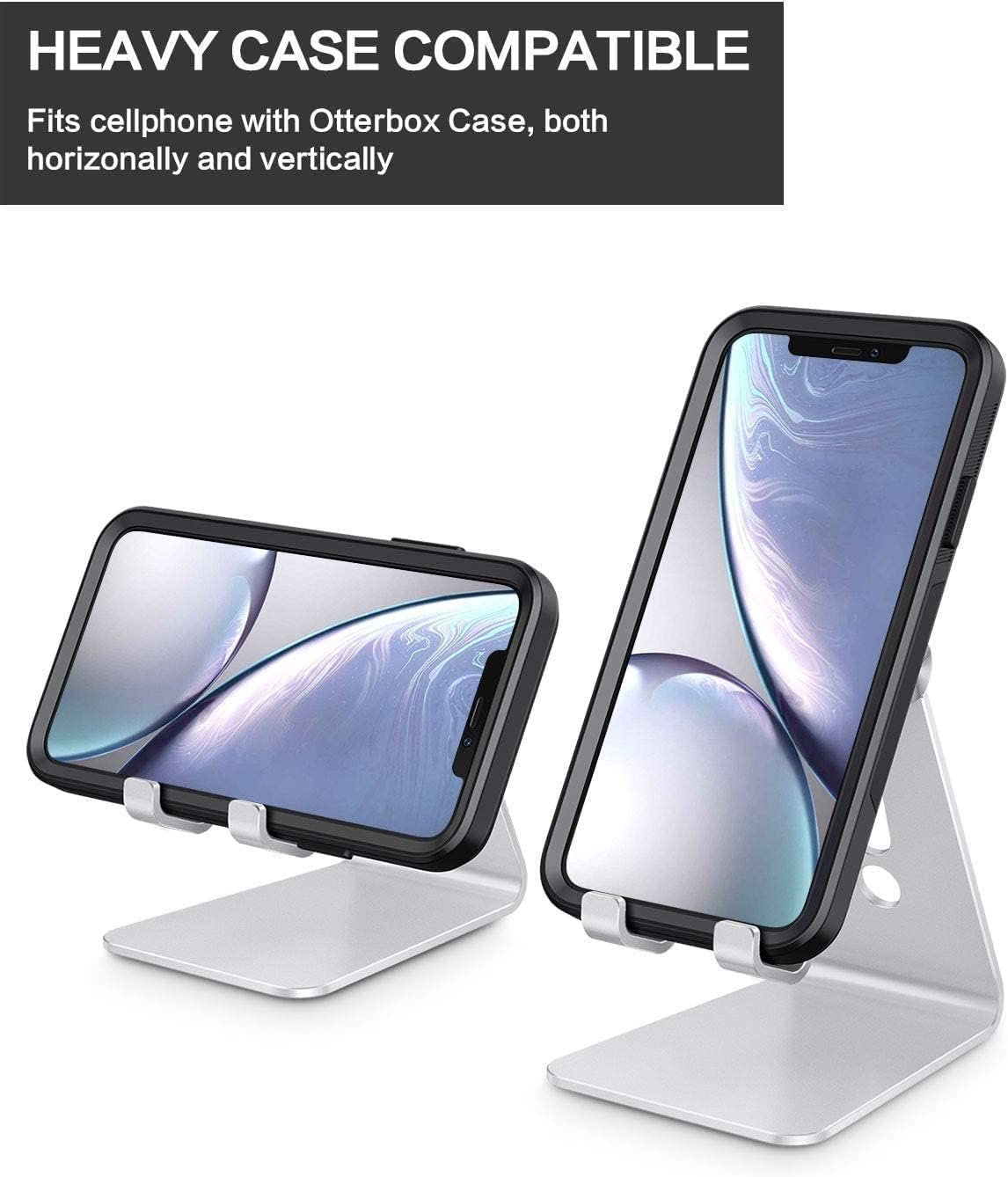 Adjustable Cell Phone Stand, OMOTON C2 Aluminum Desktop Phone Holder Dock Compatible with iPhone 13 Pro Max/ 13 Pro/ 13/13 Mini and Other Smart Phones, Silver