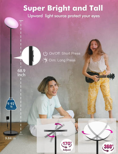 Smart RGB Floor Lamp Compatible with Alexa Google Home, WiFi Remote Modern Tall Standing Light, Color Changing & Dimmable Uplighter LED Floor Lamp for Living Room, Bedroom