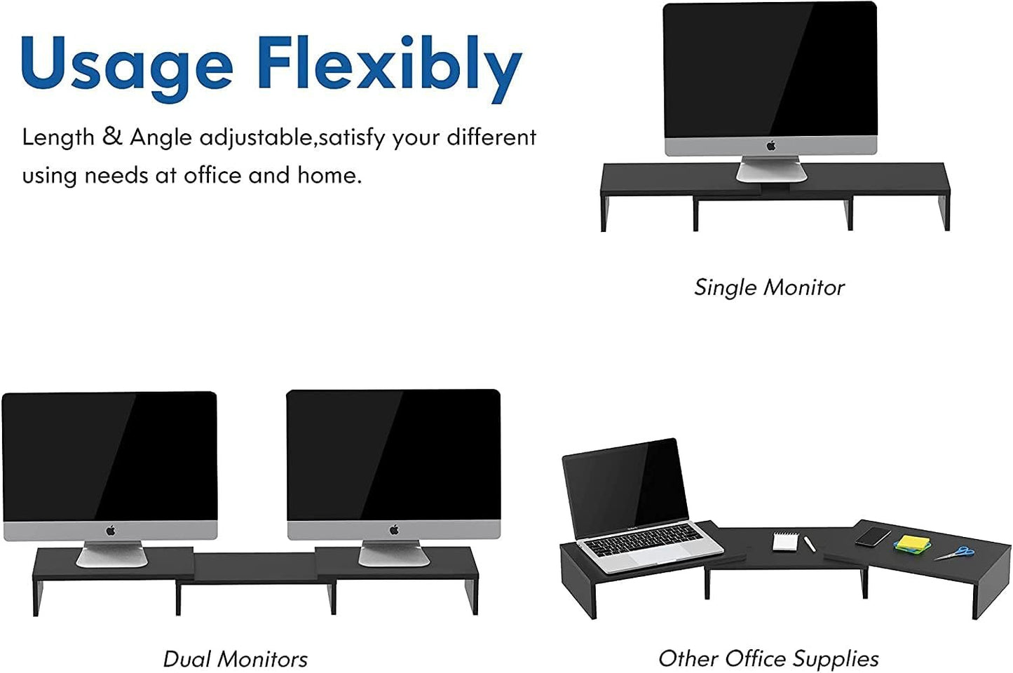 FITUEYES Dual Monitor Stand - 3 Shelf Computer Monitor Riser, Wood Desktop Stand with Adjustable Length and Angle, Desk Accessories, Office Supplies Medium Black,DT108001WB