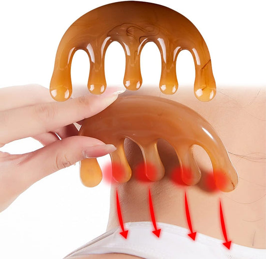 DULSPUE Gua Sha, Face Massager, Hair Comb, Scalp Massager, Scalp Massager, Wide Teeth Comb, Scalp Massage Brush, Beauty Tool Head Gua Sha (Amber)