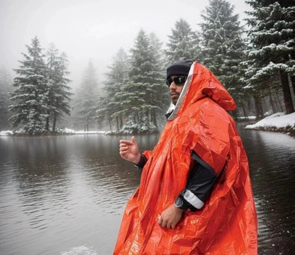 Emergency Shelter Sets, Survival Shelter 1 Survival Tent 1 Mylar Blankets 1 Emergency Sleeping Bag 1 Poncho for Outdoor Carcar Kits, Camping, Hiking (Orange)