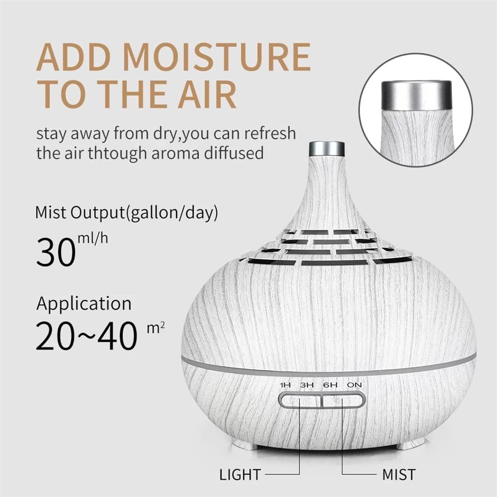 400ml Wood Grain Air Humidifier Remote Control Aroma Essential Oil Difuser Ultrasonic Cool Mist Maker Aromatherapy for Office Home Car (B)