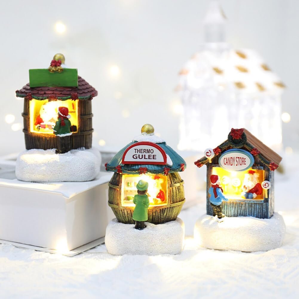 LICHENGTAI Oggettistica Natalizia in Resina Villaggio di Natale Luminoso Casa di Natale in Miniatura Case del Villaggio Natalizio con Illuminazione a LED, Regali di Natale del Ringraziamento